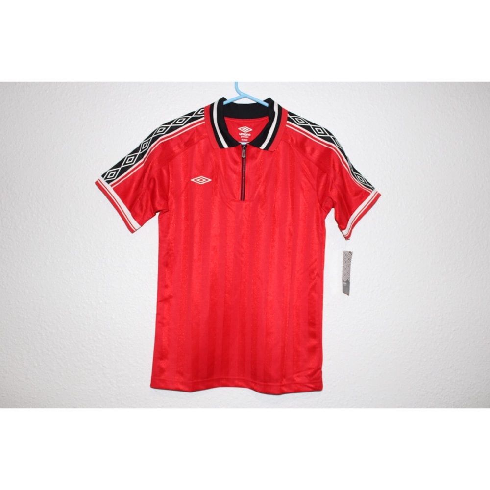 UMBRO MANCHESTER RED POLO SHIRT SIZE SMALL  RED / BLACK OLD SCHOOL